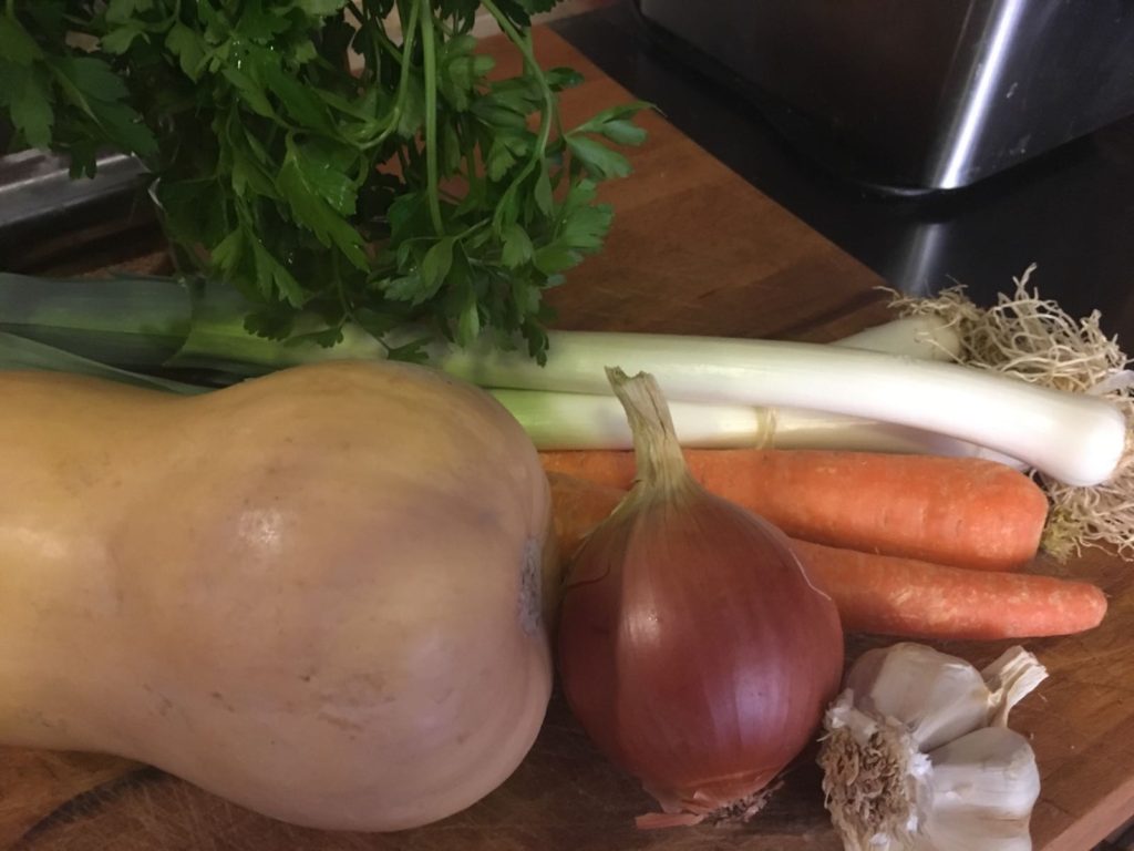 Ingredientes para la crema de calabaza y zanahorias
